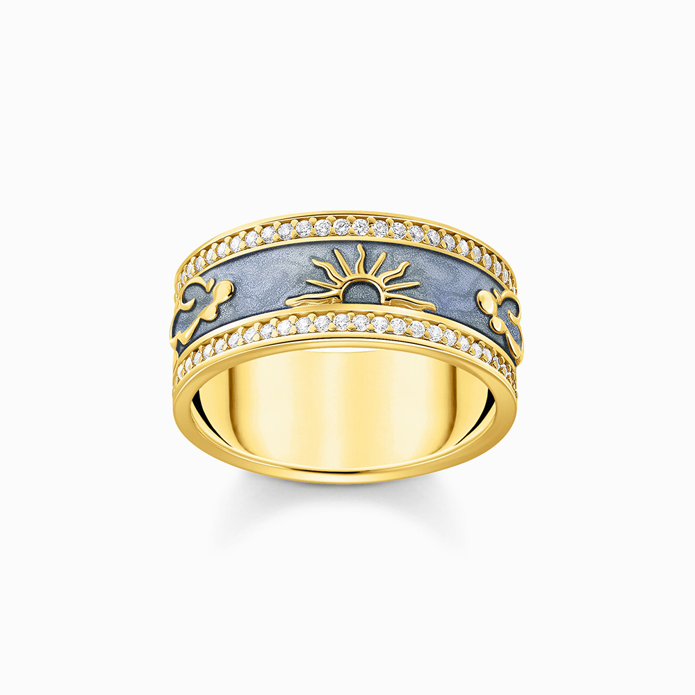 Thomas Sabo Sterling Silver Ring blau mit kosmischen Symbolen vergoldet TR2450-565-1 bei Juwelier am Schloss in Schwetzingen Baden-Württemberg