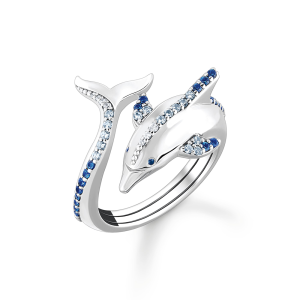 Thomas Sabo Ocean Vibes Ring Delfin mit blauen Steinen TR2384-644-1 bei Juwelier am Schloss in Schwetzingen Baden-Württemberg