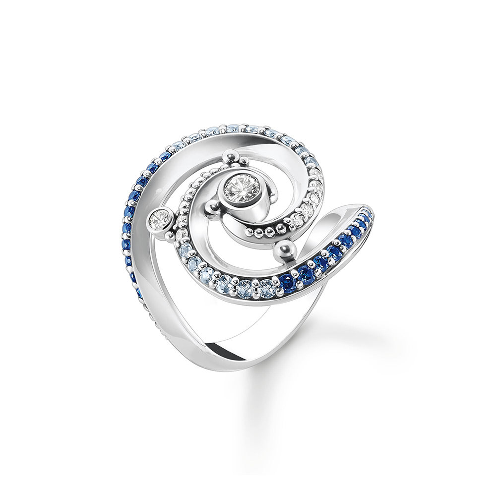 Thomas Sabo Ocean Vibes Ring Welle mit blauen Steinen TR2381-644-1 bei Juwelier am Schloss in Schwetzingen Baden-Württemberg