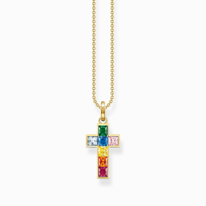 Thomas Sabo Rainbow Heritage Kette Kreuz mit bunten Steinen vergoldet KE2166-996-7 bei Juwelier am Schloss in Schwetzingen Baden-Württemberg