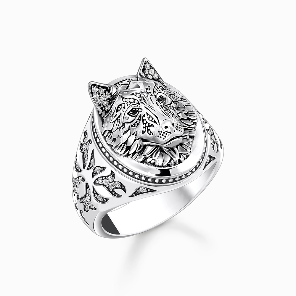 Thomas Sabo Sterling Silver Siegelring Wolf mit Steinen Silber geschwärzt TR2452-643-21 bei Juwelier am Schloss in Schwetzingen Baden-Württemberg