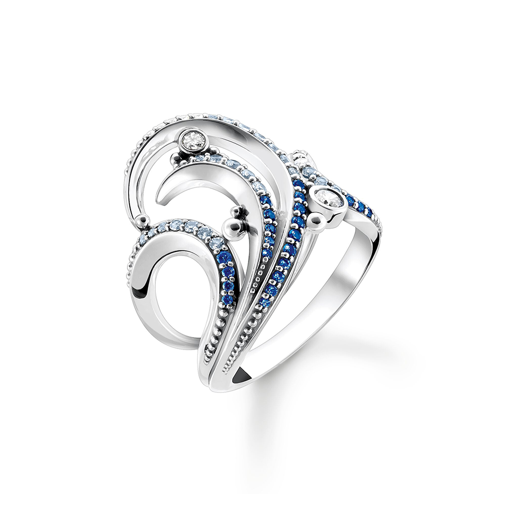 Thomas Sabo Ocean Vibes Ring Welle mit blauen Steinen TR2378-644-1 bei Juwelier am Schloss in Schwetzingen Baden-Württemberg