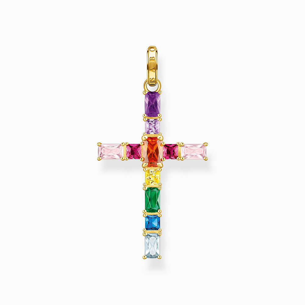 Thomas Sabo Rainbow Heritage Anhänger Kreuz mit bunten Steinen vergoldet PE939-996-7 bei Juwelier am Schloss in Schwetzingen Baden-Württemberg