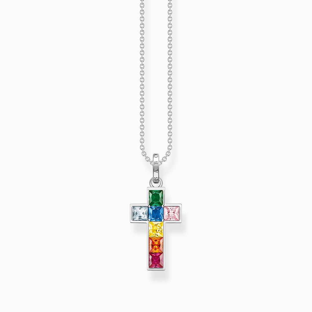 Thomas Sabo Rainbow Heritage Kette Kreuz mit bunten Steinen Silber KE2166-477-7 bei Juwelier am Schloss in Schwetzingen Baden-Württemberg