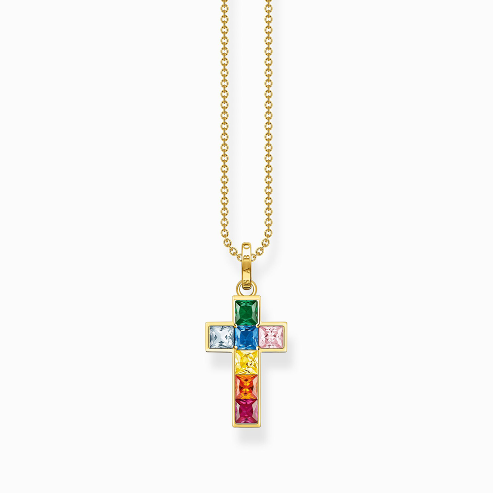 Thomas Sabo Rainbow Heritage Kette Kreuz mit bunten Steinen vergoldet KE2166-996-7 bei Juwelier am Schloss in Schwetzingen Baden-Württemberg