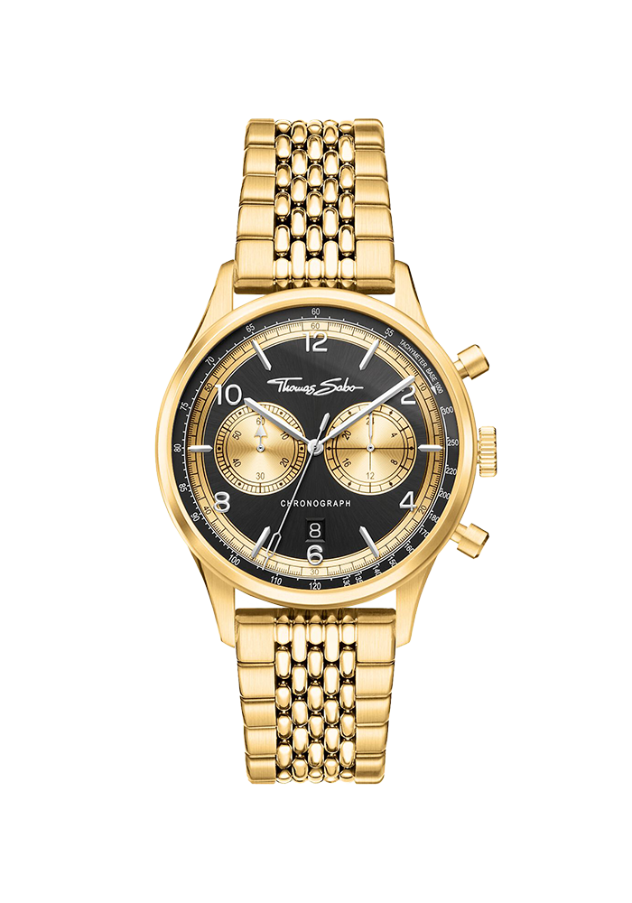 Thomas Sabo Rebel at Heart Herrenuhr Rebel at Heart Chronograph gold schwarz WA0376-264-203 bei Juwelier am Schloss in Schwetzingen Baden-Württemberg