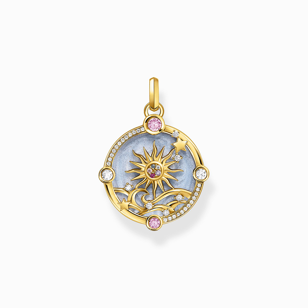 Thomas Sabo Sterling Silver Kettenanhänger blau mit Sonne und bunten Steinen vergoldet PE960-471-1 bei Juwelier am Schloss in Schwetzingen Baden-Württemberg