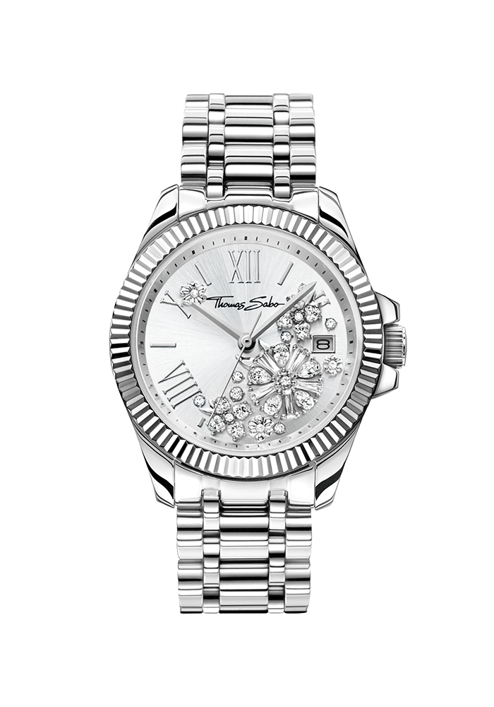Thomas Sabo Damenuhr Blumen aus weißen Steinen WA0380-201-201 bei Juwelier am Schloss in Schwetzingen Baden-Württemberg