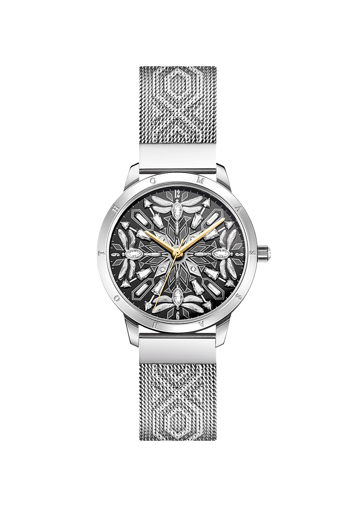 Thomas Sabo Damenuhr mit 33 mm, Libellen und Steinen silberfarben WA0423-201-201 bei Juwelier am Schloss in Schwetzingen Baden-Württemberg