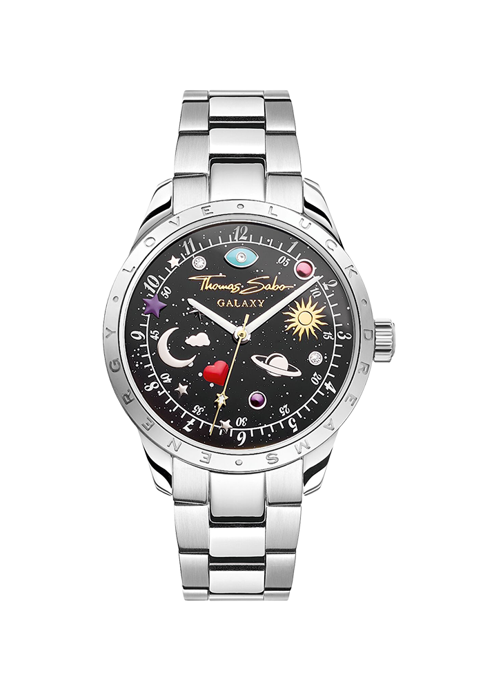 Thomas Sabo Uhr mit kosmischem Zifferblatt in Schwarz silberfarben WA0402-201-203 bei Juwelier am Schloss in Schwetzingen Baden-Württemberg