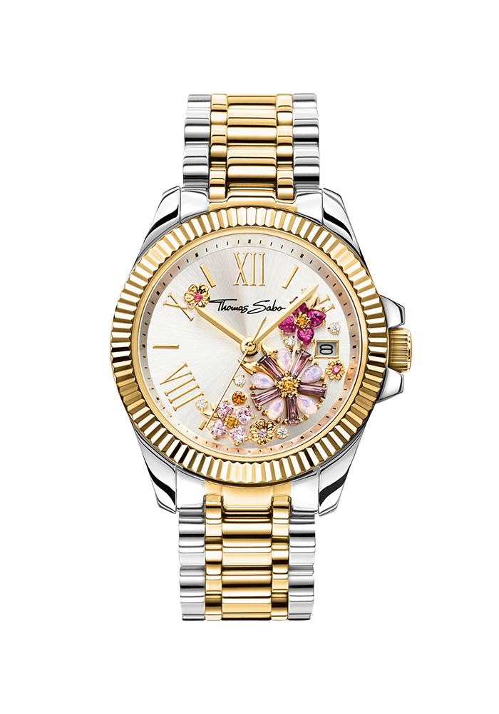 Thomas Sabo Damenuhr Blumen aus rosafarbenen Steinen bicolor WA0382-291-201 bei Juwelier am Schloss in Schwetzingen Baden-Württemberg