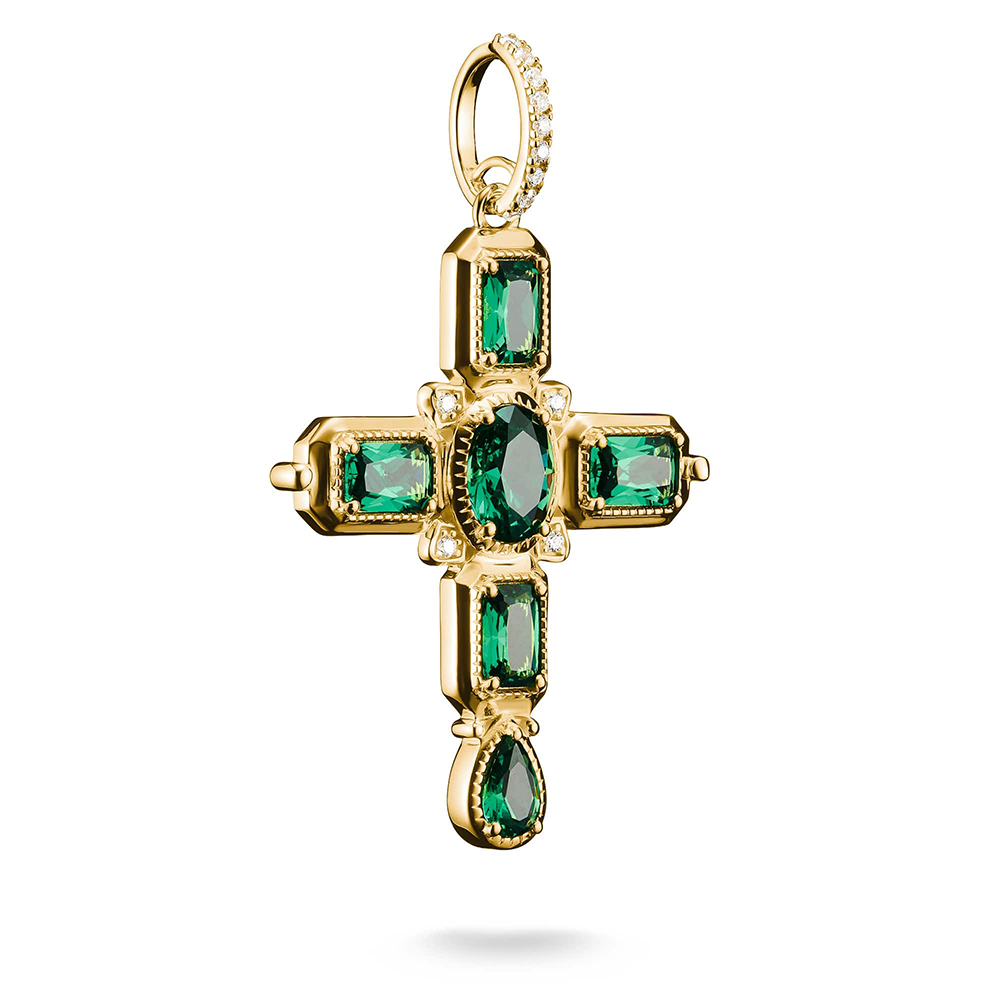 Thomas Sabo Elyndra Anhänger Kreuz Grüne Steine Zirkonia 18k Vergoldung PE987-971-6 bei Juwelier am Schloss in Schwetzingen Baden-Württemberg