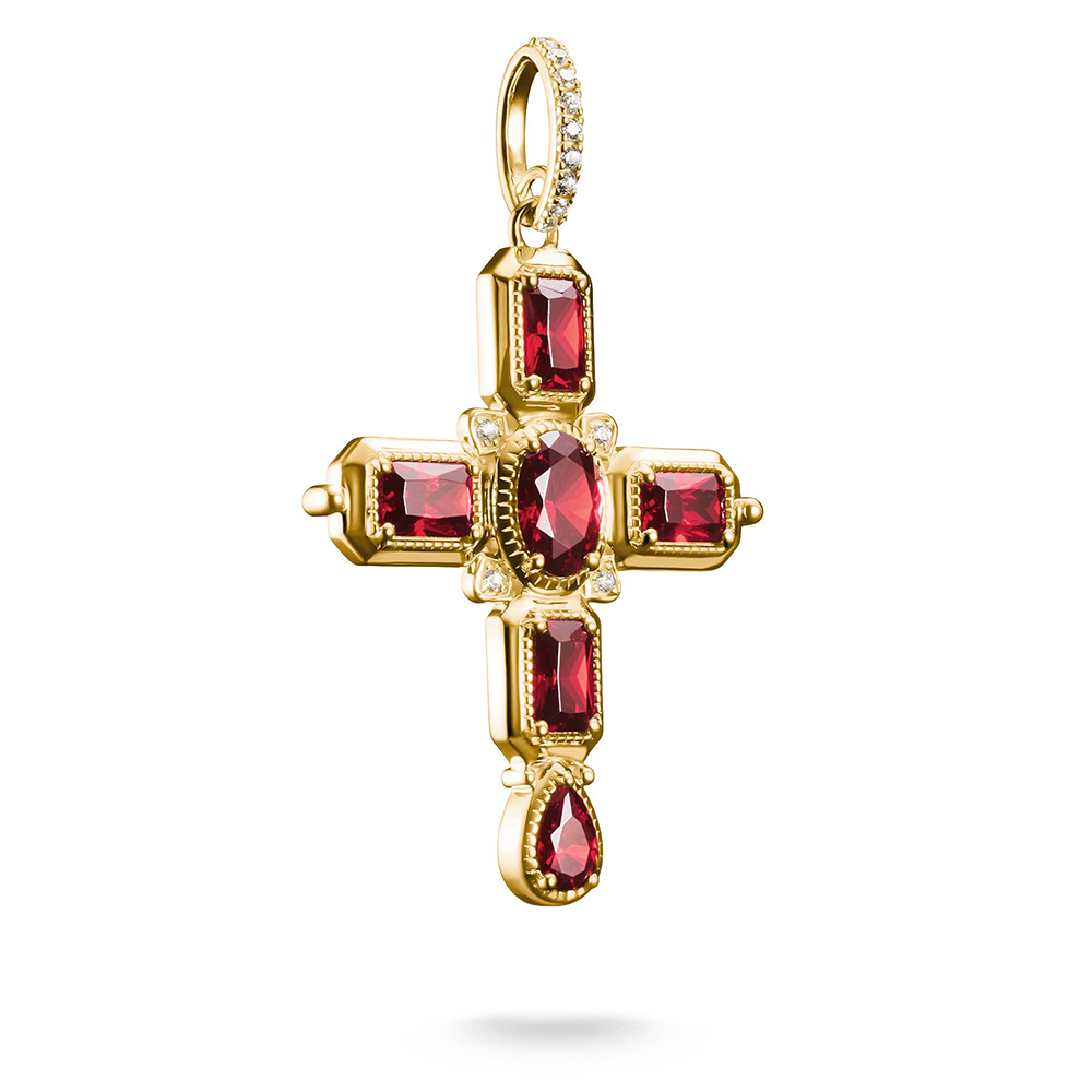 Thomas Sabo Elyndra Anhänger Kreuz Rote Steine Zirkonia 18k Vergoldung PE987-414-10 bei Juwelier am Schloss in Schwetzingen Baden-Württemberg
