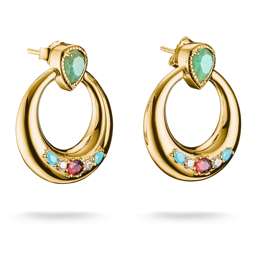 Thomas Sabo Elyndra Ohrringe Halbcreolenform Grüne, Weiße & Rote Steine 18k Vergoldung H2335-971-7 bei Juwelier am Schloss in Schwetzingen Baden-Württemberg