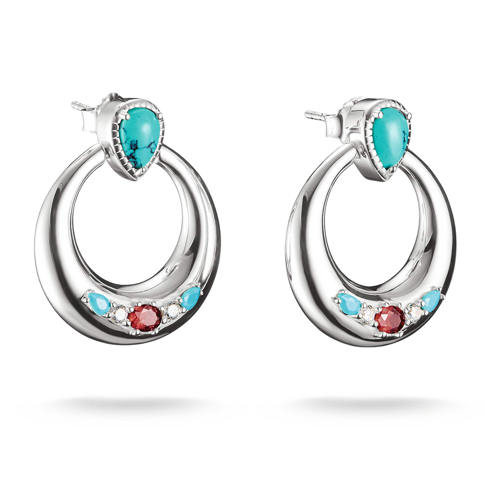 Thomas Sabo Elyndra Ohrringe Halbcreolenform Türkise, Weiße & Rote Steine Silber H2335-405-7 bei Juwelier am Schloss in Schwetzingen Baden-Württemberg