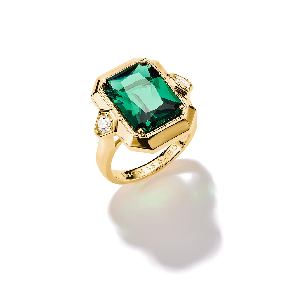 Thomas Sabo Elyndra Ring Grüner Zirkoniastein Elyndra 18k Vergoldung TR2506-971-6 bei Juwelier am Schloss in Schwetzingen Baden-Württemberg