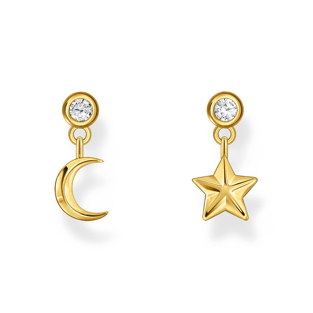 Thomas Sabo Essentials Ohrstecker mit Mond- und Stern-Anhänger und weißen Steinen vergoldet H2293-414-14 bei Juwelier am Schloss in Schwetzingen Baden-Württemberg